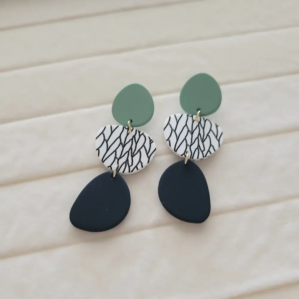 5/$25 Green and Black Acrylic Geometric Statement Earrings - Picture 7 of 10